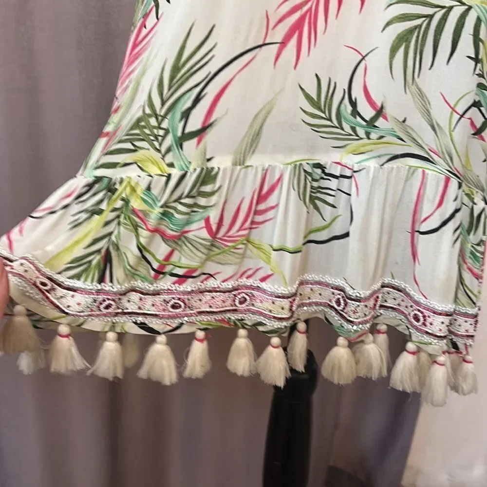 TAJ by Sabrina Crippa 100% rayon tassel/ beaded/embellished details dress, L